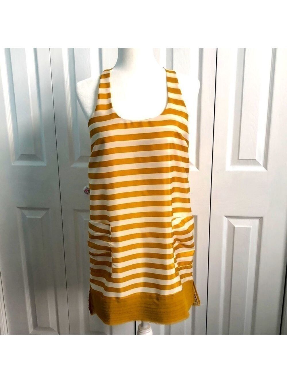 Esley Gold White Striped Summer Sundress Size Small